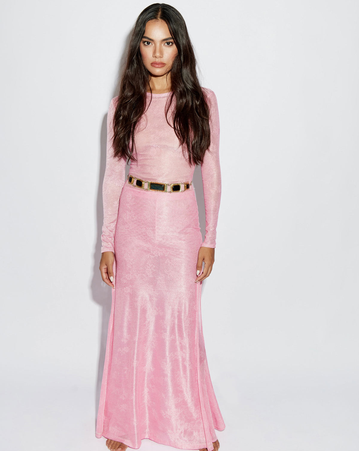 PINK LACE MAXI DRESS