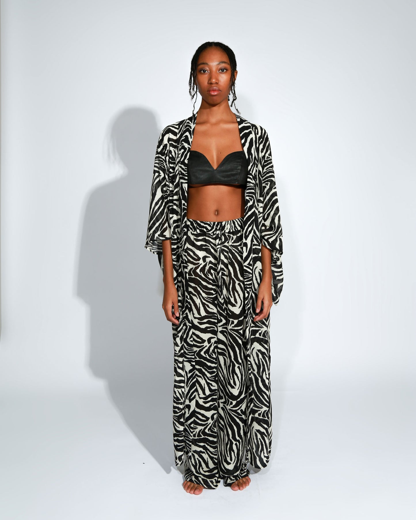 ZEBRA PRINT LONG KIMONO AND PANTS SET