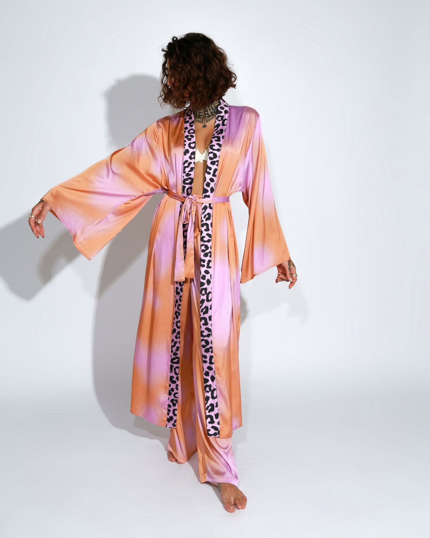 PINK TIE DYE LONG KIMONO