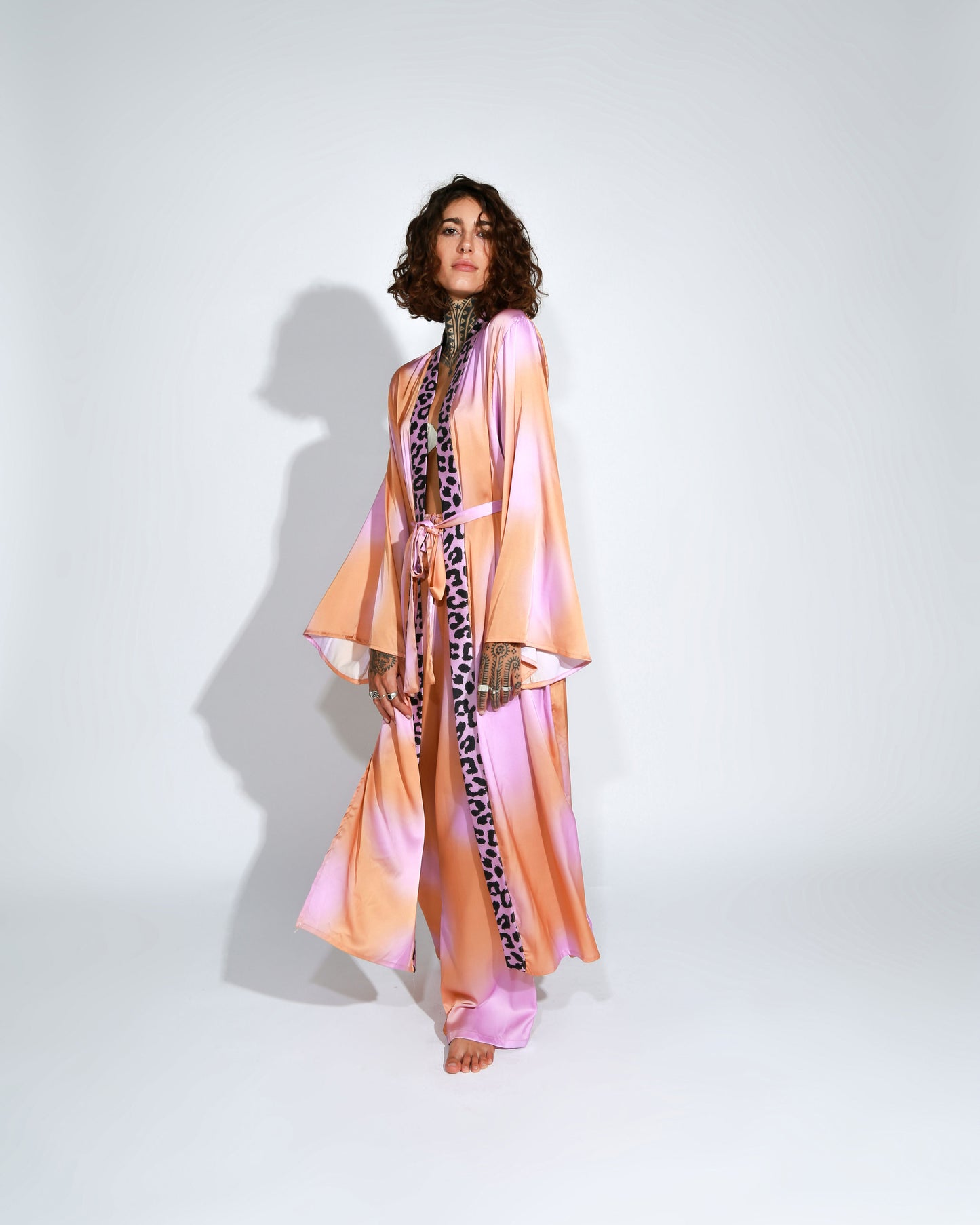 PINK TIE DYE LONG KIMONO