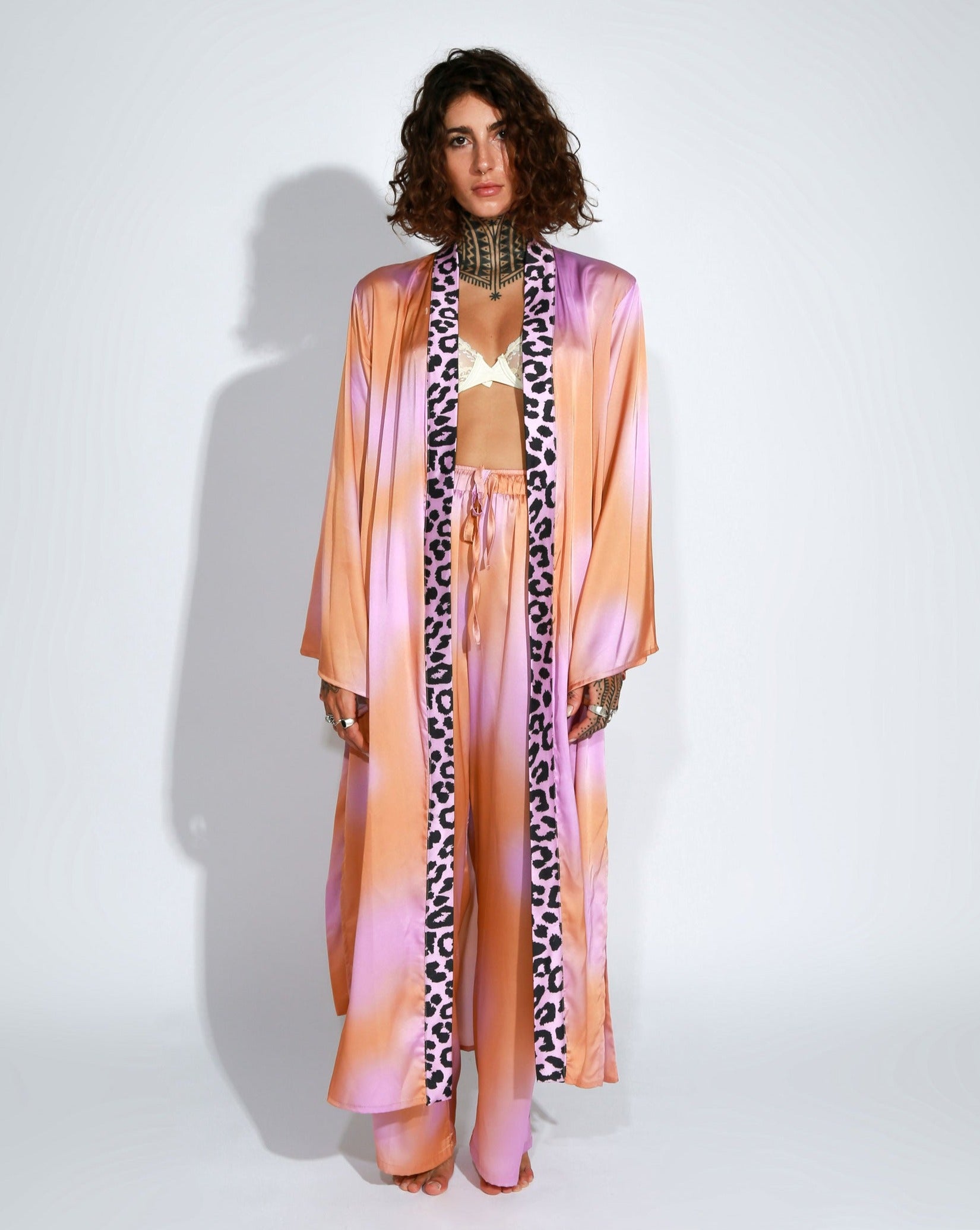 PINK TIE DYE LONG KIMONO